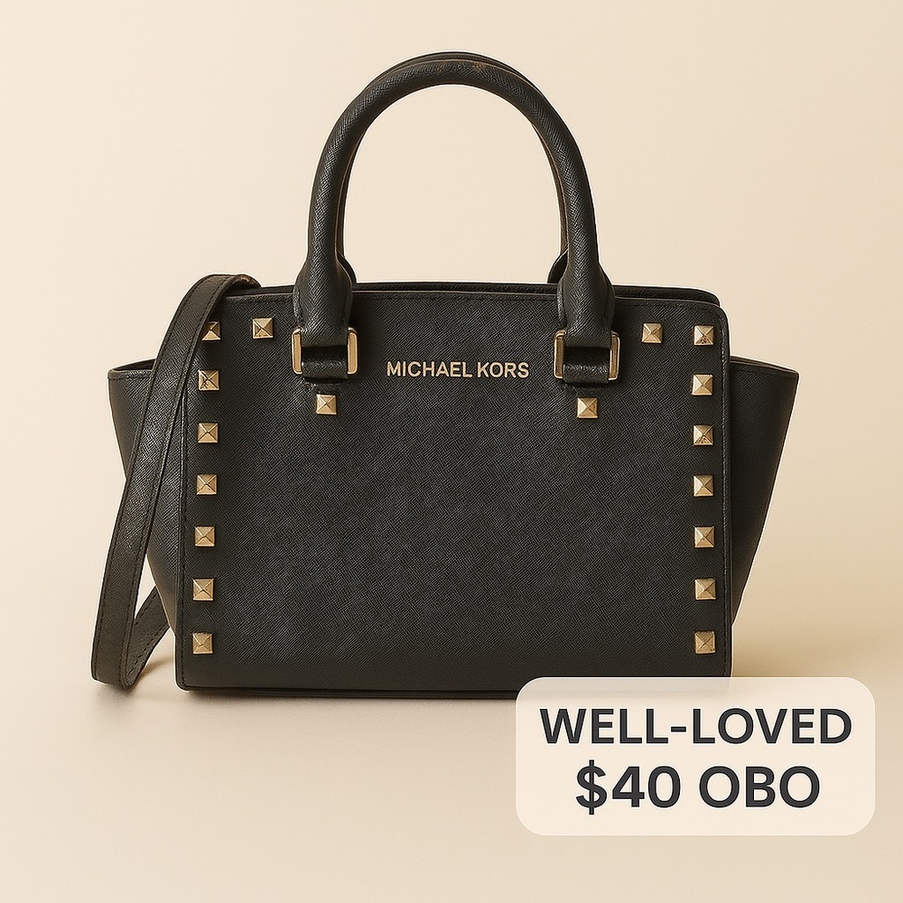 Michael Kors Studded Saffiano Leather Satchel – Black